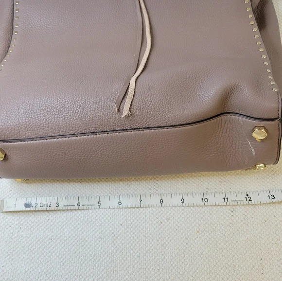 REBECCA MINKOFF DARREN DEEP TAUPE PEBBLED LEATHER STUDDED TOTE SHOULDER BAG - Picture 9 of 14
